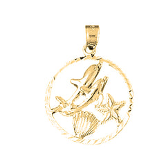 14K or 18K Gold Dolphins Jumping Through Hoop Pendant