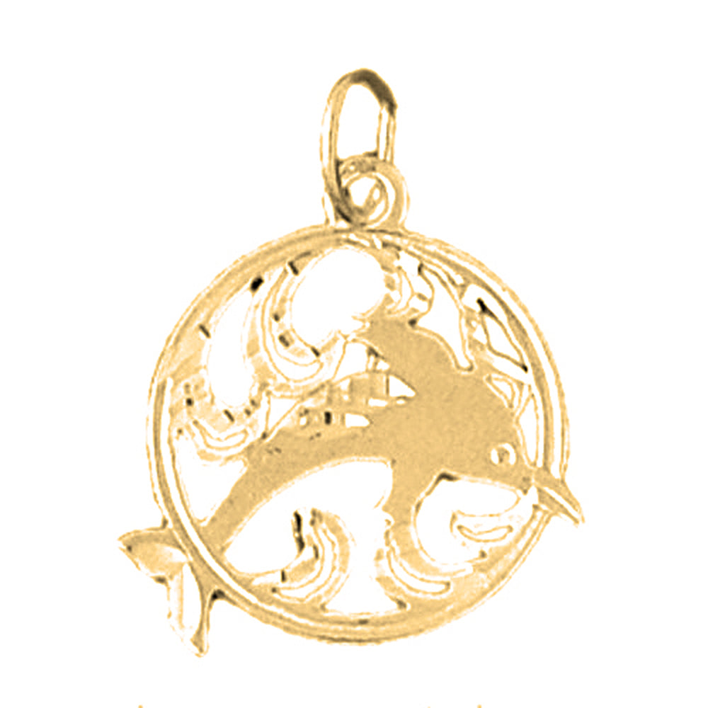 14K or 18K Gold Dolphins Jumping Through Hoop Pendant