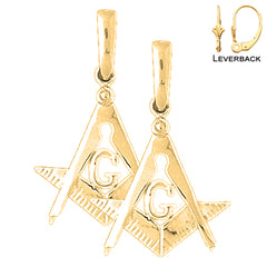 Sterling Silver 30mm American Freemasonry Earrings (White or Yellow Gold Plated)