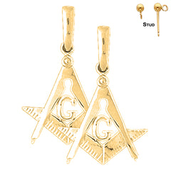 Sterling Silver 30mm American Freemasonry Earrings (White or Yellow Gold Plated)