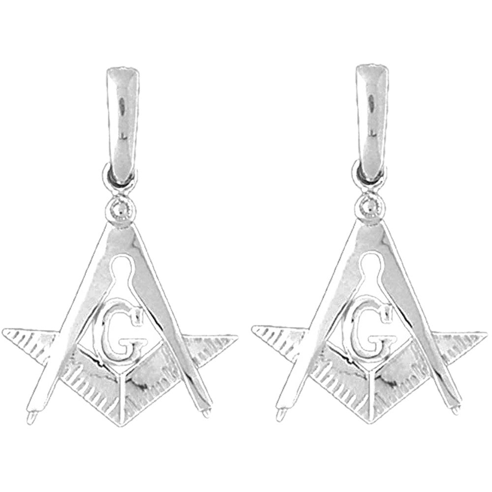 Sterling Silver 30mm American Freemasonry Earrings