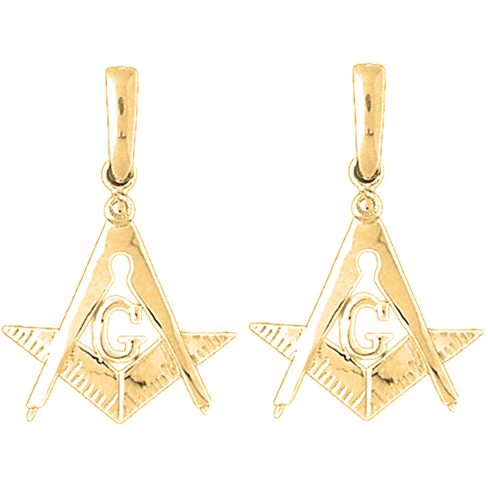 14K or 18K Gold 30mm American Freemasonry Earrings