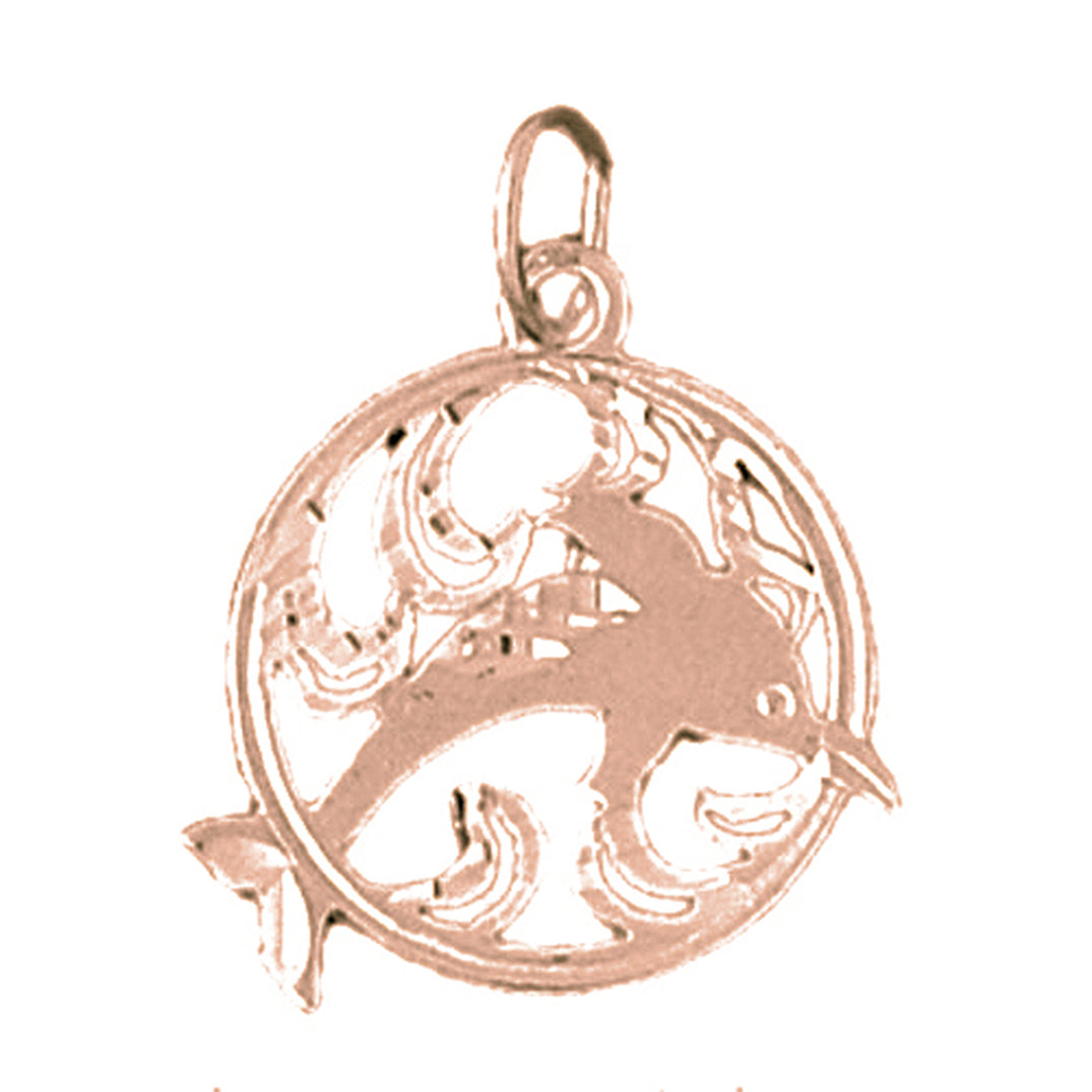 14K or 18K Gold Dolphins Jumping Through Hoop Pendant