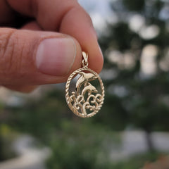 14K or 18K Gold Dolphins Jumping Through Hoop Pendant