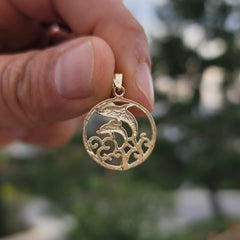 14K or 18K Gold Dolphins Jumping Through Hoop Pendant