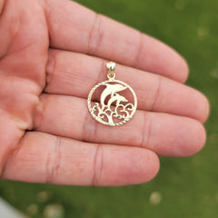 14K or 18K Gold Dolphins Jumping Through Hoop Pendant