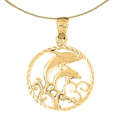 14K or 18K Gold Dolphins Jumping Through Hoop Pendant