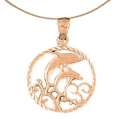 14K or 18K Gold Dolphins Jumping Through Hoop Pendant