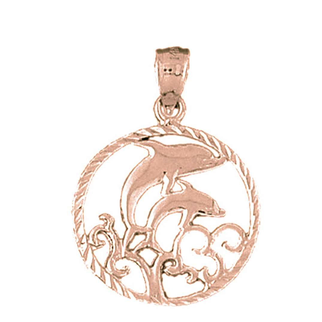 14K or 18K Gold Dolphins Jumping Through Hoop Pendant