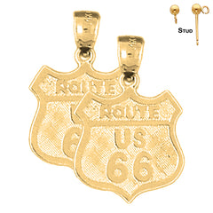 Sterling Silver 23mm U.S. Route 66 Earrings (White or Yellow Gold Plated)