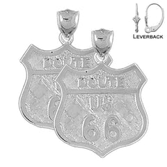 Sterling Silver 26mm U.S. Route 66 Earrings (White or Yellow Gold Plated)