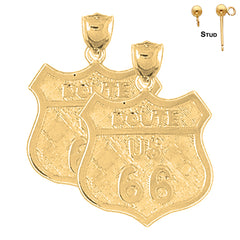 Sterling Silver 26mm U.S. Route 66 Earrings (White or Yellow Gold Plated)