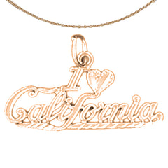 Colgante I Love California de oro de 14 quilates o 18 quilates