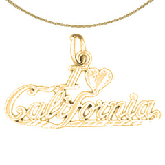 Colgante I Love California de oro de 14 quilates o 18 quilates