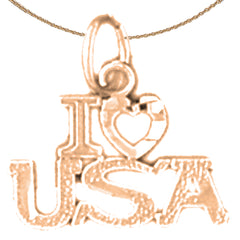 14K or 18K Gold I Love USA Pendant