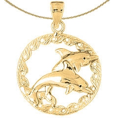 10K, 14K oder 18K Goldanhänger mit Delfinen, die durch einen Ring springen
