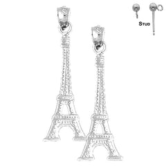 Pendientes de plata de ley de 31 mm con forma de Torre Eiffel (chapados en oro blanco o amarillo)