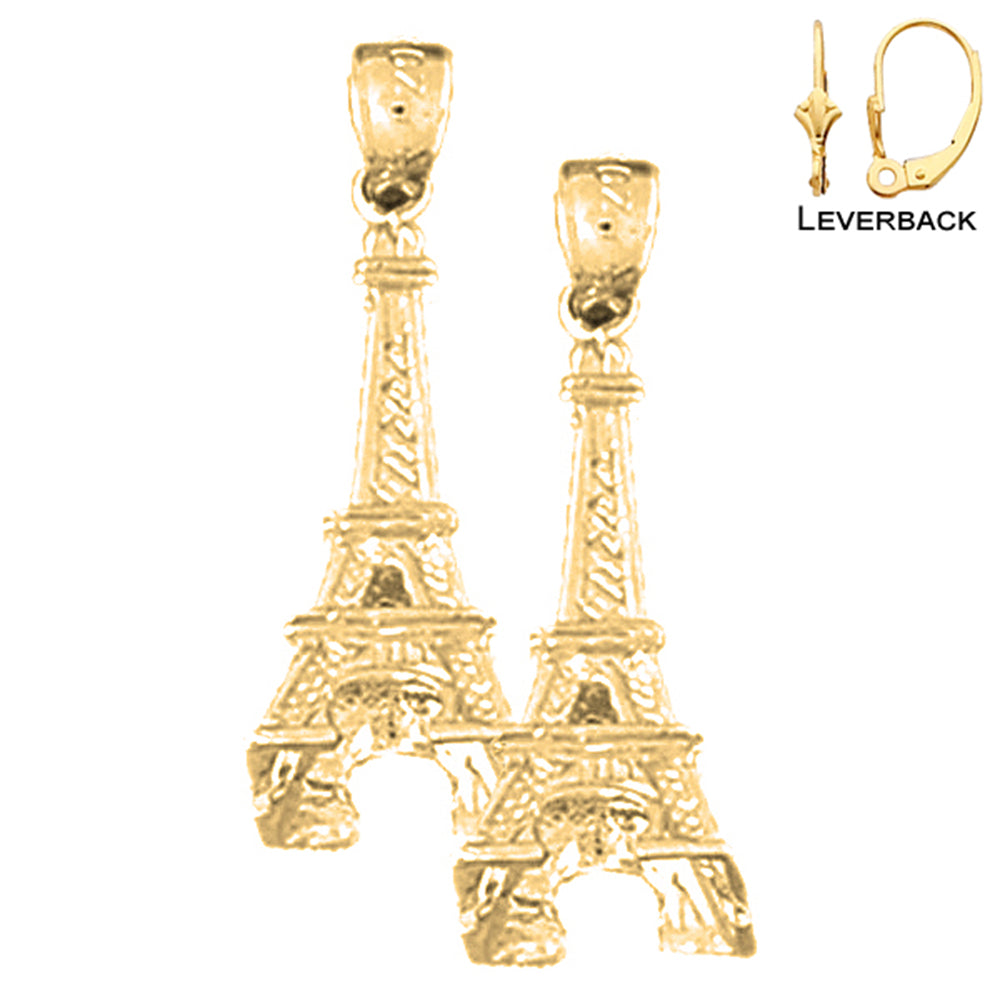 Pendientes Torre Eiffel 3D de oro de 14 quilates o 18 quilates de 25 mm