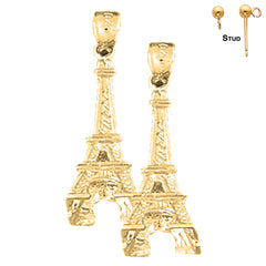 Pendientes de plata de ley con forma de Torre Eiffel 3D de 25 mm (chapados en oro blanco o amarillo)