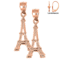 Pendientes Torre Eiffel 3D de oro de 14 quilates o 18 quilates de 26 mm