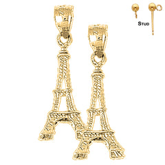 26 mm große 3D-Eiffelturm-Ohrringe aus Sterlingsilber (weiß- oder gelbvergoldet)