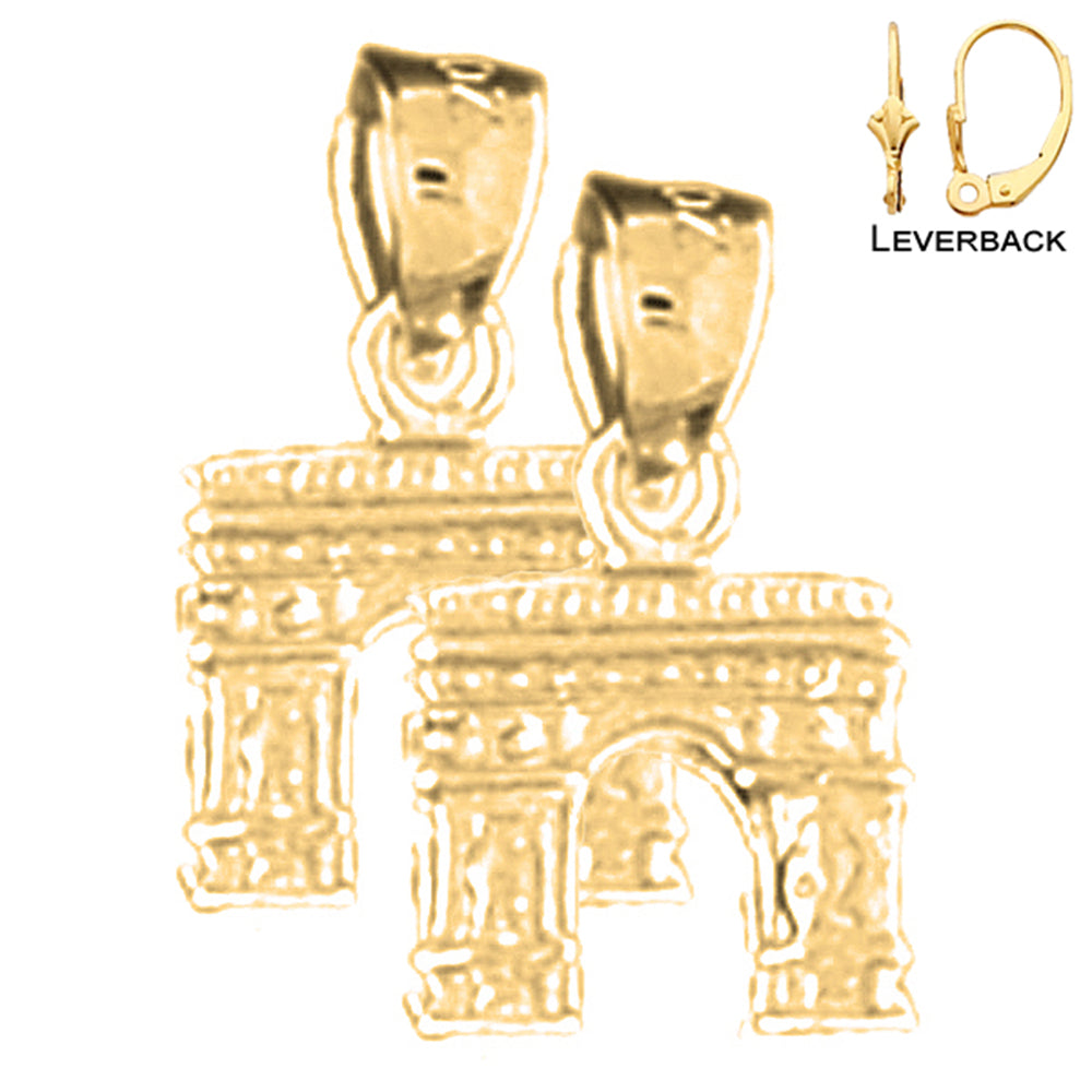 Aretes Arco de Triunfo 3D de oro de 14 quilates o 18 quilates de 15 mm