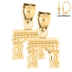 Sterling Silver 15mm 3D Arc De Triumph Earrings (White or Yellow Gold Plated)