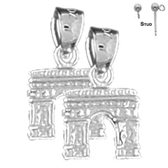 Sterling Silver 15mm 3D Arc De Triumph Earrings (White or Yellow Gold Plated)