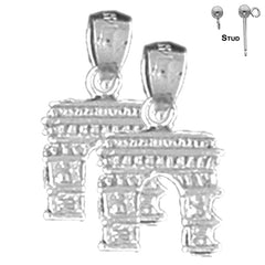 Sterling Silver 26mm 3D Arc De Triumph Earrings (White or Yellow Gold Plated)