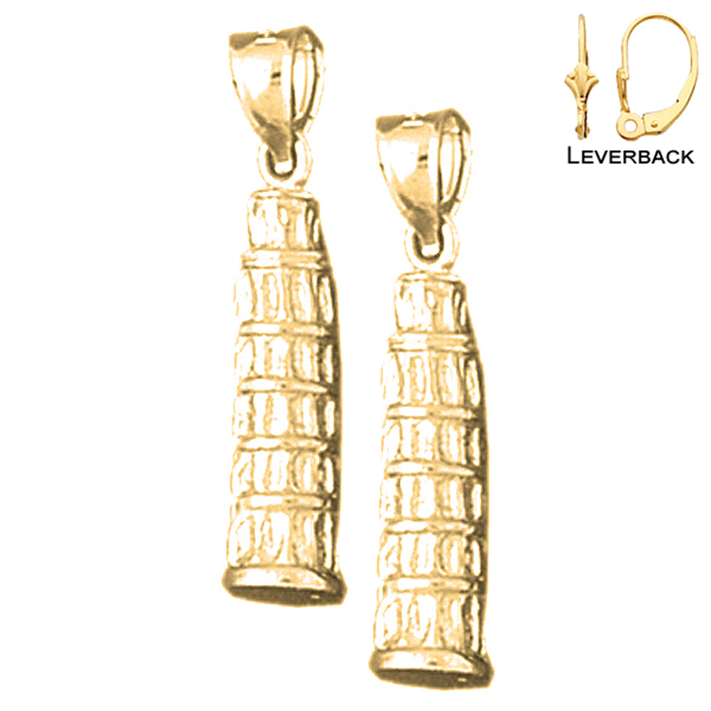 14K or 18K Gold 3D Leaning Tower Of Pisa Earrings