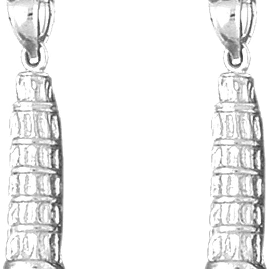 Sterling Silver 26mm 3D Leaning Tower Of Pisa Earrings