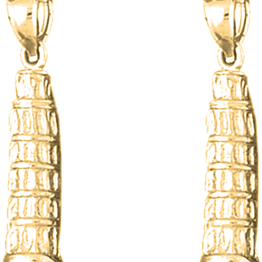 Yellow Gold-plated Silver 26mm 3D Leaning Tower Of Pisa Earrings