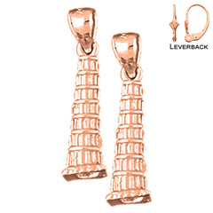 14K oder 18K Gold 23mm 3D Schiefer Turm von Pisa Ohrringe
