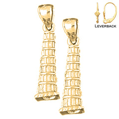 Sterling Silver 23mm 3D Leaning Tower Of Pisa Earrings (White or Yellow Gold Plated)