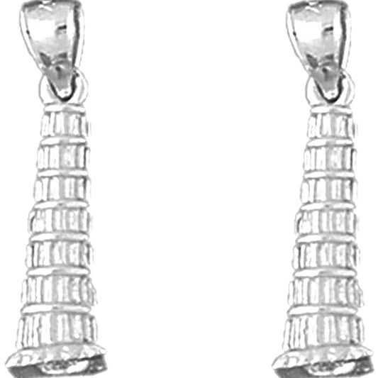 Sterling Silver 23mm 3D Leaning Tower Of Pisa Earrings