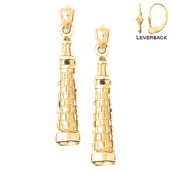 Sterling Silver 30mm 3D Leaning Tower Of Pisa Earrings (White or Yellow Gold Plated)