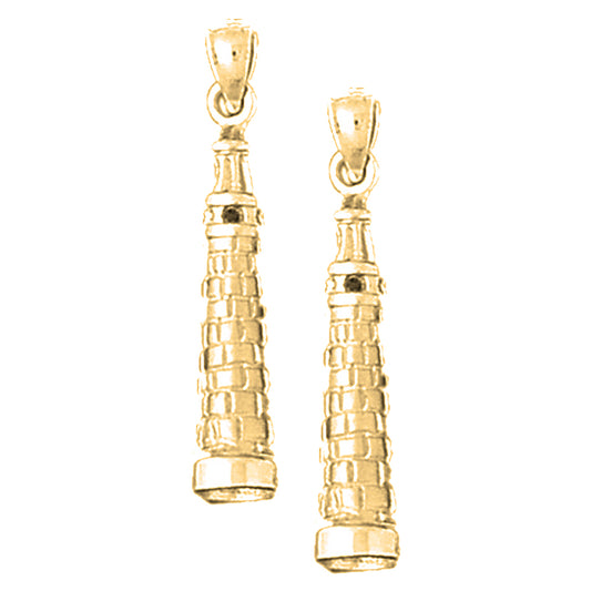 Yellow Gold-plated Silver 30mm 3D Leaning Tower Of Pisa Earrings