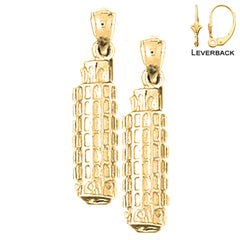 Sterling Silver 27mm 3D Leaning Tower Of Pisa Earrings (White or Yellow Gold Plated)