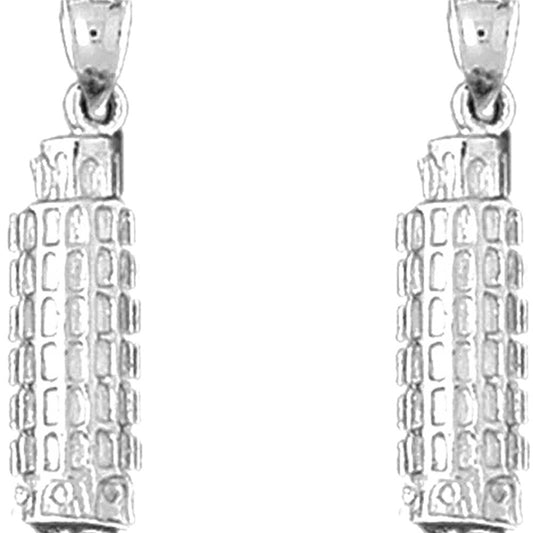 Sterling Silver 27mm 3D Leaning Tower Of Pisa Earrings