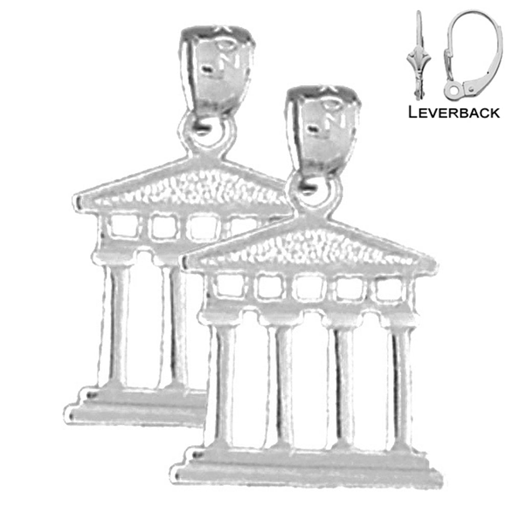 Sterling Silver 20mm Greek Acropolis Earrings (White or Yellow Gold Plated)