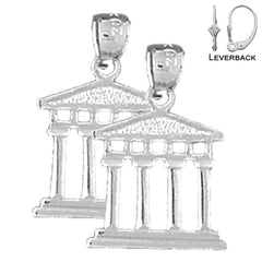 Sterling Silver 20mm Greek Acropolis Earrings (White or Yellow Gold Plated)