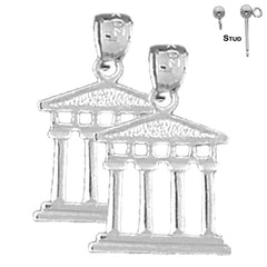 Sterling Silver 20mm Greek Acropolis Earrings (White or Yellow Gold Plated)