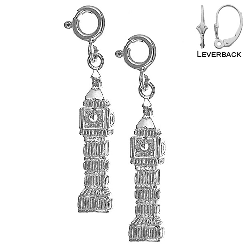 Sterling Silver 29mm Big Ben Earrings (White or Yellow Gold Plated)