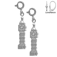 Pendientes Big Ben de plata de ley de 29 mm (chapados en oro blanco o amarillo)