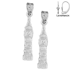 Sterling Silver 27mm 3D Big Ben Earrings (White or Yellow Gold Plated)