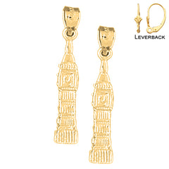 Sterling Silver 27mm 3D Big Ben Earrings (White or Yellow Gold Plated)