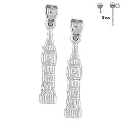 Sterling Silver 27mm 3D Big Ben Earrings (White or Yellow Gold Plated)