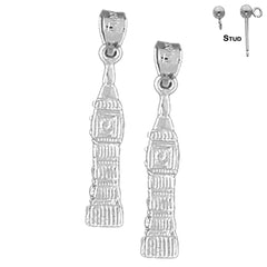 Pendientes Big Ben 3D de plata de ley de 27 mm (chapados en oro blanco o amarillo)