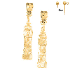 Sterling Silver 27mm 3D Big Ben Earrings (White or Yellow Gold Plated)