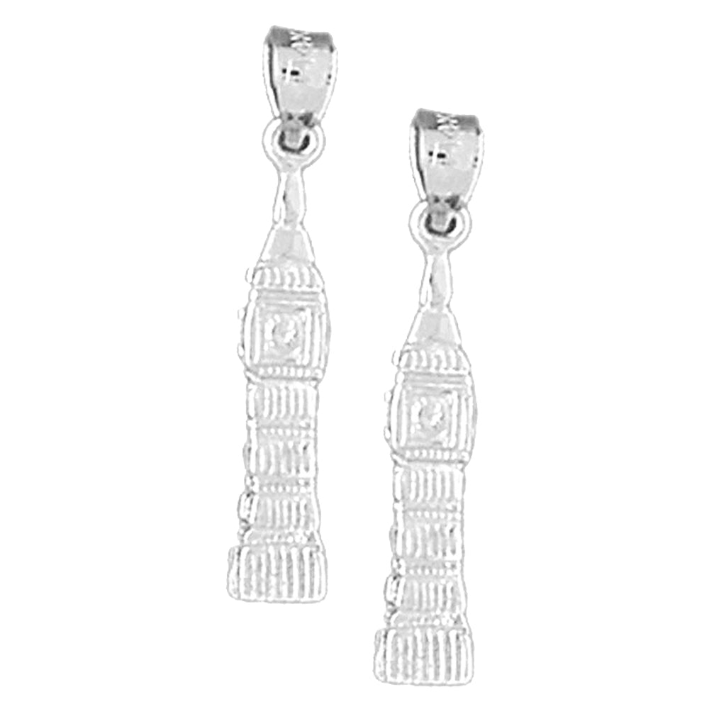 Sterling Silver 27mm 3D Big Ben Earrings